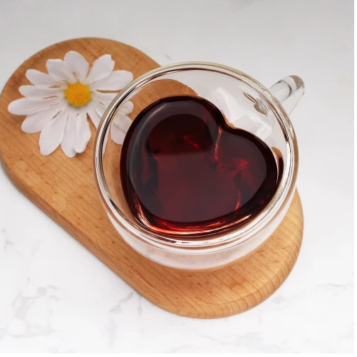 Set 4 cani cu pereti dubli, model inima, din sticla, termorezistente, Transparent, 250 ml [2]