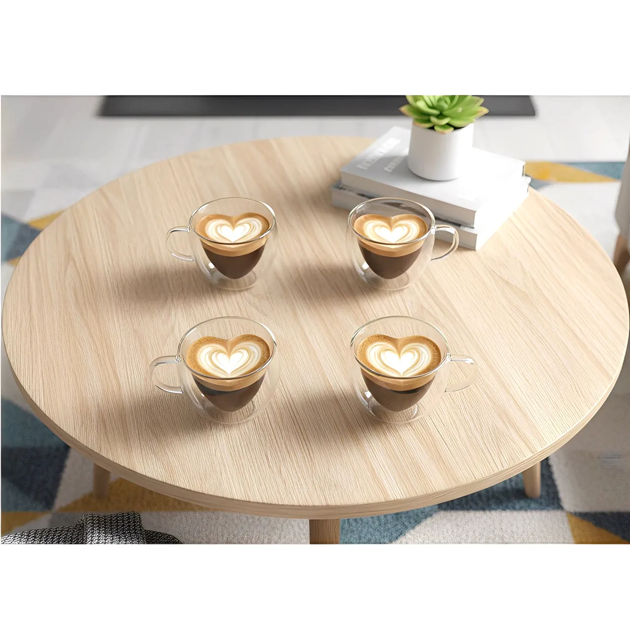 Set 4 cani cu pereti dubli, model inima, din sticla, termorezistente, Transparent, 250 ml [1]