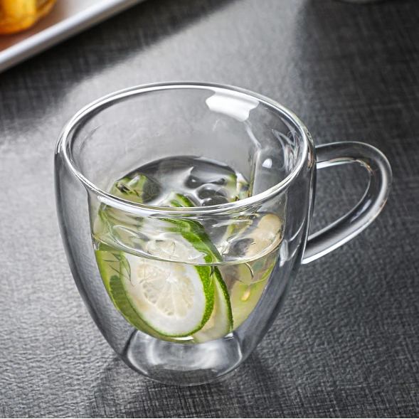 Set 4 cani cu pereti dubli, model inima, din sticla, termorezistente, Transparent, 250 ml [5]