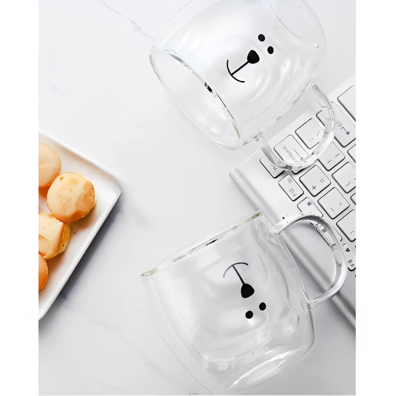 Set 4 cani cu pereti dubli, model ursulet, termorezistente, Transparent, 260 ml [3]