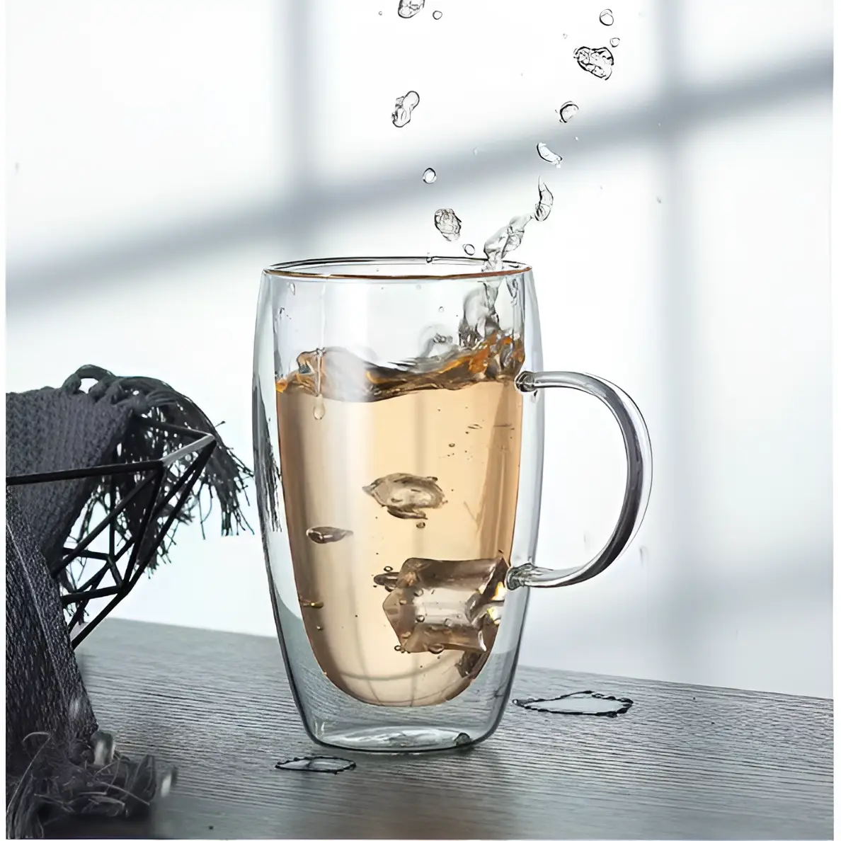 Set 4 cani cu pereti dubli, pentru cafea, ceai, din sticla, Tranparent, 450 ml [3]
