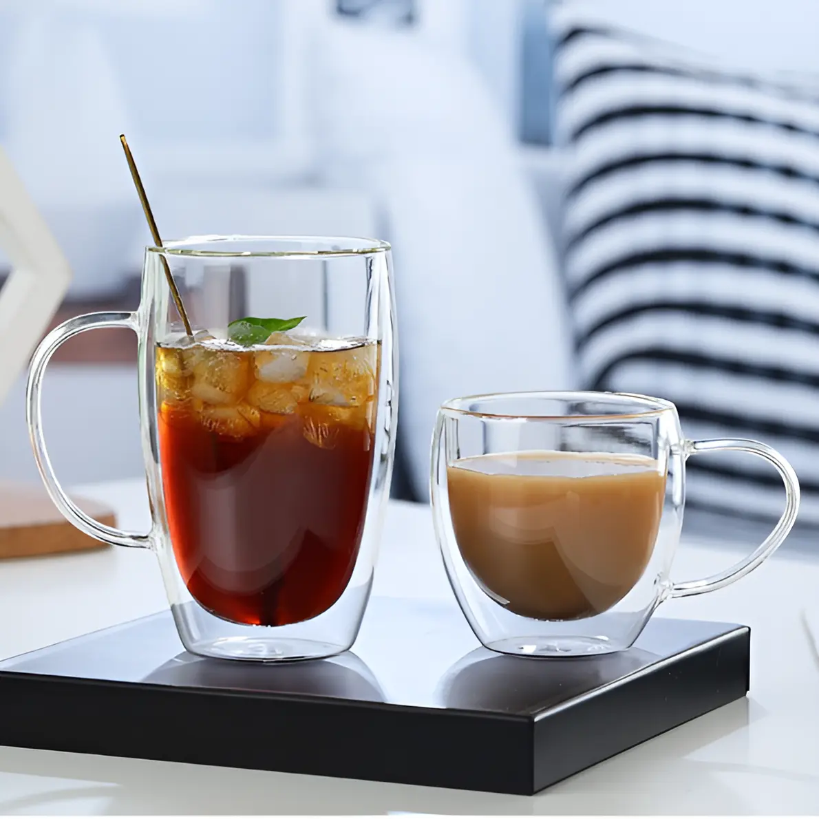 Set 4 cani cu pereti dubli, pentru cafea, ceai, din sticla, Tranparent, 450 ml [6]