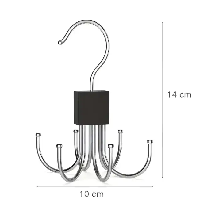 Set 4 suporturi cu 6 carlige, pentru curele, genti, esarfe, organizeaza dulapul, Negru/Gri, 10 x 14 cm [6]