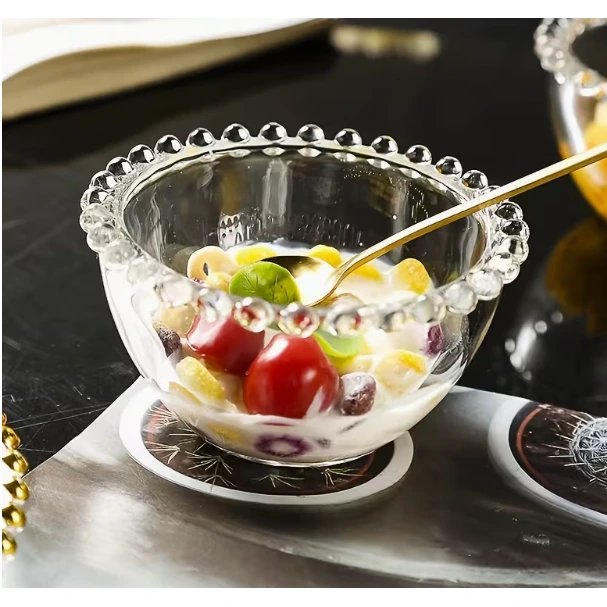 Set 6 boluri,din sticla, margine perlata, Transparent, 220 ml [2]