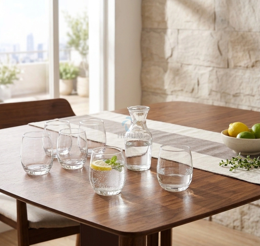 Set 6 pahare pentru apă, suc, bauturi racoritoare, din sticla, model rotunjit, Transparent, 400 ml [2]