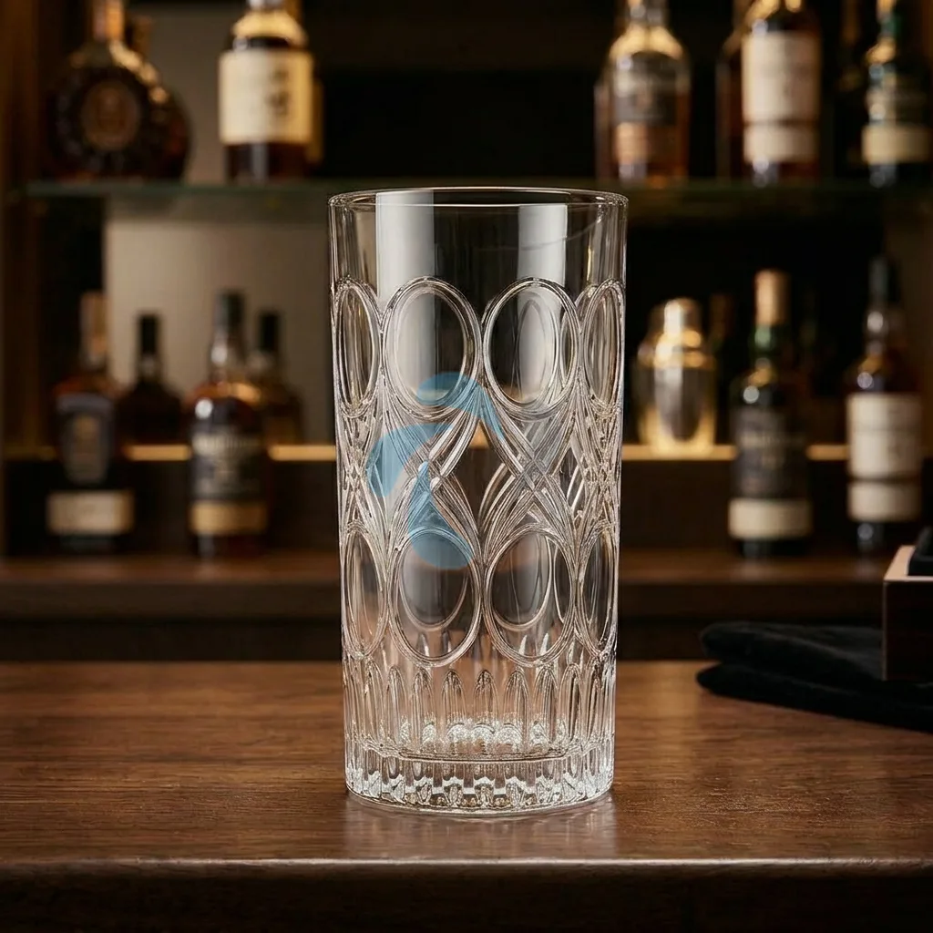 Set 6 pahare pentru suc și cocktailuri, din sticlă, model decorativ, Transparent, 355 ml [6]