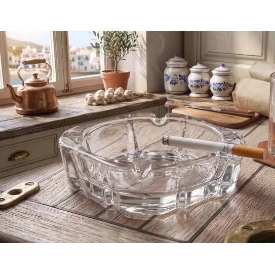 Set 6 scrumiere patrate, din sticla, cu 4 suporturi pentru tigara, elegante, Transparent [5]