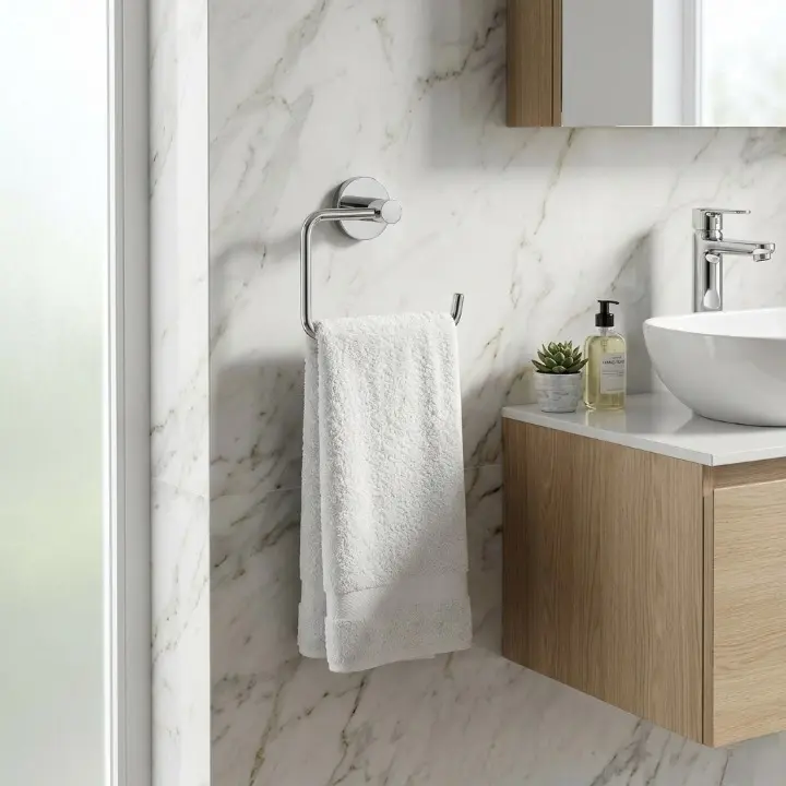 Set accesorii pentru baie, din alama, bara pentru prosoape, suport hartie igienica, suport cu pahar din sticla, sapuniera din sticla, agatatoare dubla, suport pentru prosop maini, Argintiu, 6 piese [6]