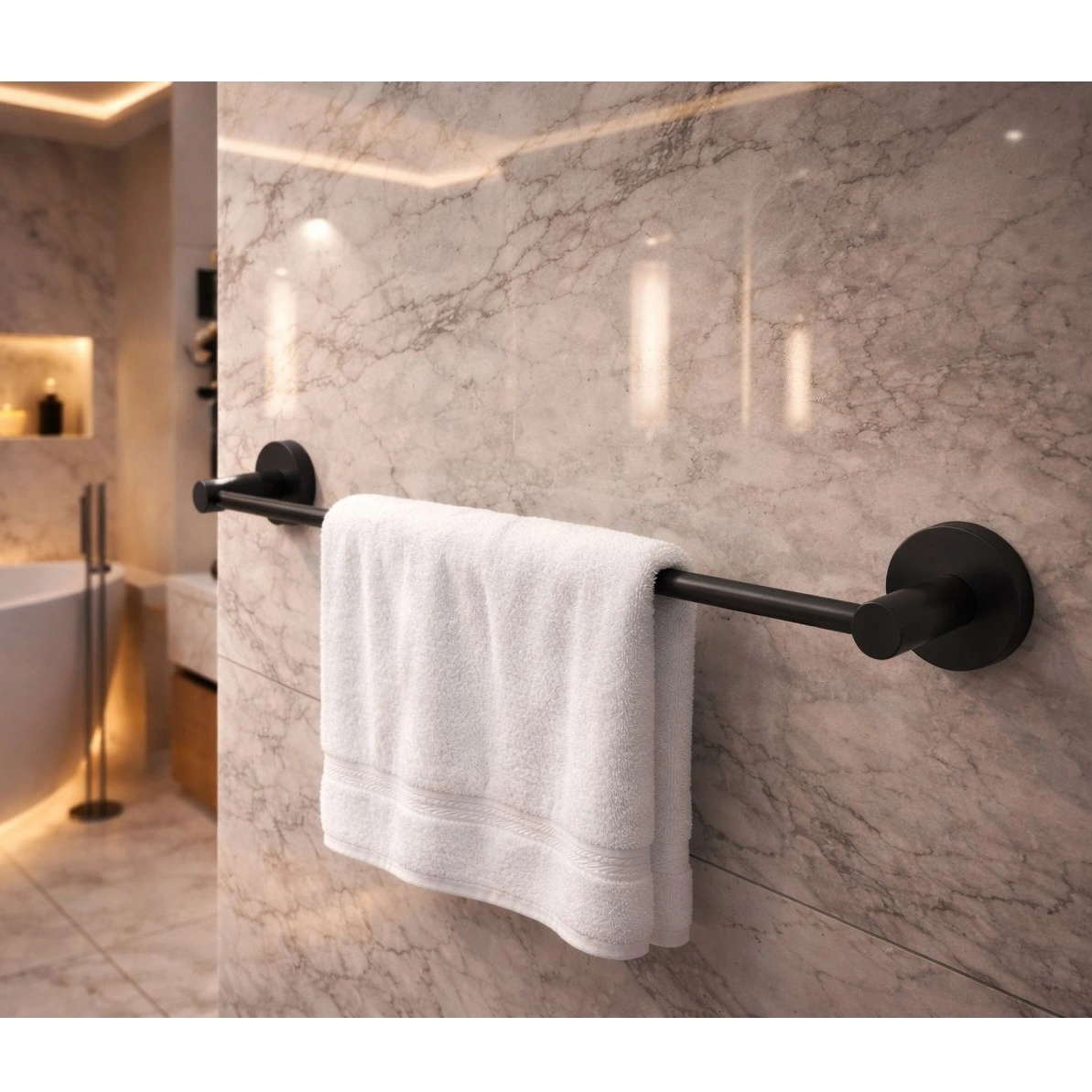 Set accesorii pentru baie, din alama, bara pentru prosoape, suport hartie igienica, suport cu pahar din sticla, sapuniera din sticla, agatatoare dubla, suport pentru prosop maini, Negru, 6 piese [5]