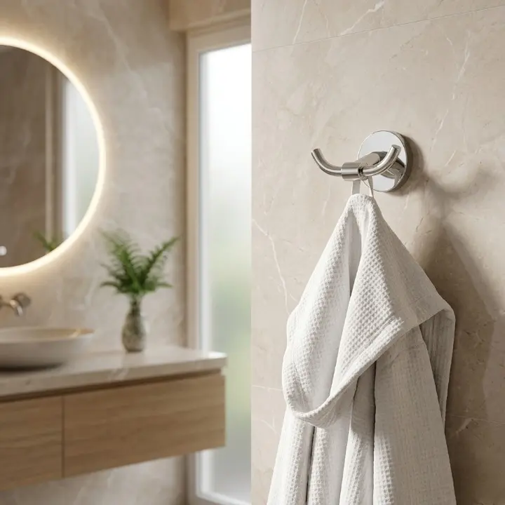 Set accesorii pentru baie, din alama, bara pentru prosoape, suport hartie igienica, suport cu pahar din sticla, sapuniera din sticla, agatatoare dubla, suport pentru prosop maini, Argintiu, 6 piese [3]