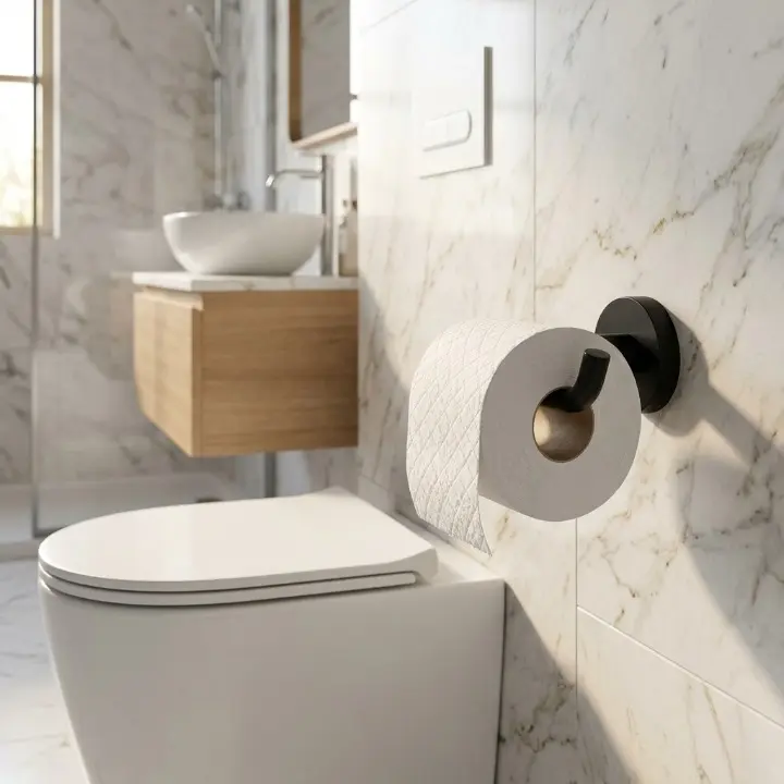 Set accesorii pentru baie, din alama, bara pentru prosoape, suport hartie igienica, suport cu pahar din sticla, sapuniera din sticla, agatatoare dubla, suport pentru prosop maini, Negru, 6 piese [3]