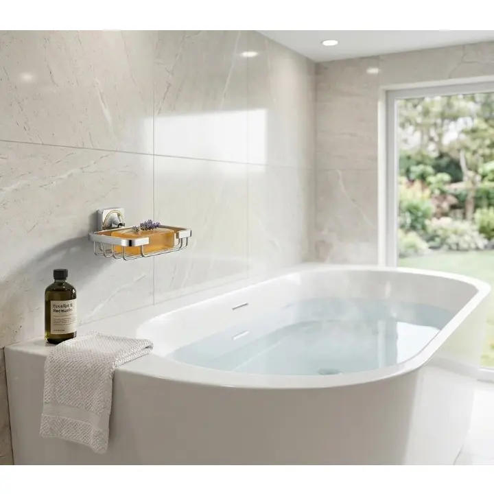 Set accesorii pentru baie, din alama, bara pentru prosoape, suport hartie igienica, suport cu pahar din sticla, sapuniera din sticla, agatatoare, săpunieră tip grătar sau suport burete, Argintiu, 6 piese [2]