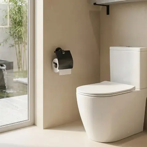 Set accesorii pentru baie, din aluminiu, bara pentru prosoape, suport hartie igienica, suport cu pahar din sticla, sapuniera din sticla, agatatoare dubla, suport pentru prosop maini, Negru, 6 piese [4]