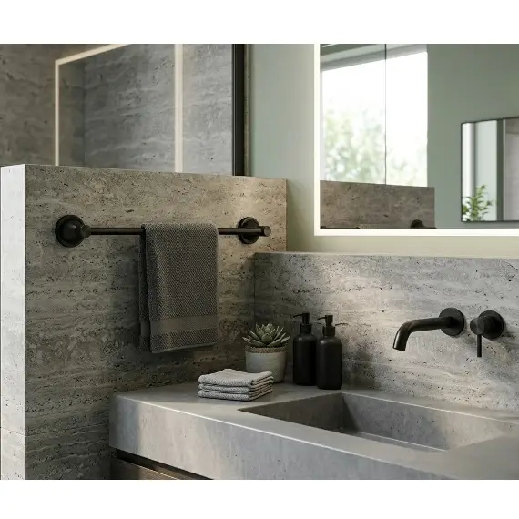 Set accesorii pentru baie, din aluminiu, bara pentru prosoape, suport hartie igienica, suport cu pahar din sticla, sapuniera din sticla, agatatoare dubla, suport pentru prosop maini, Negru, 6 piese [6]