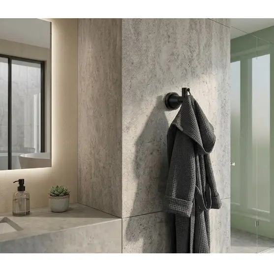 Set accesorii pentru baie, din aluminiu, bara pentru prosoape, suport hartie igienica, suport cu pahar din sticla, sapuniera din sticla, agatatoare dubla, suport pentru prosop maini, Negru, 6 piese [2]