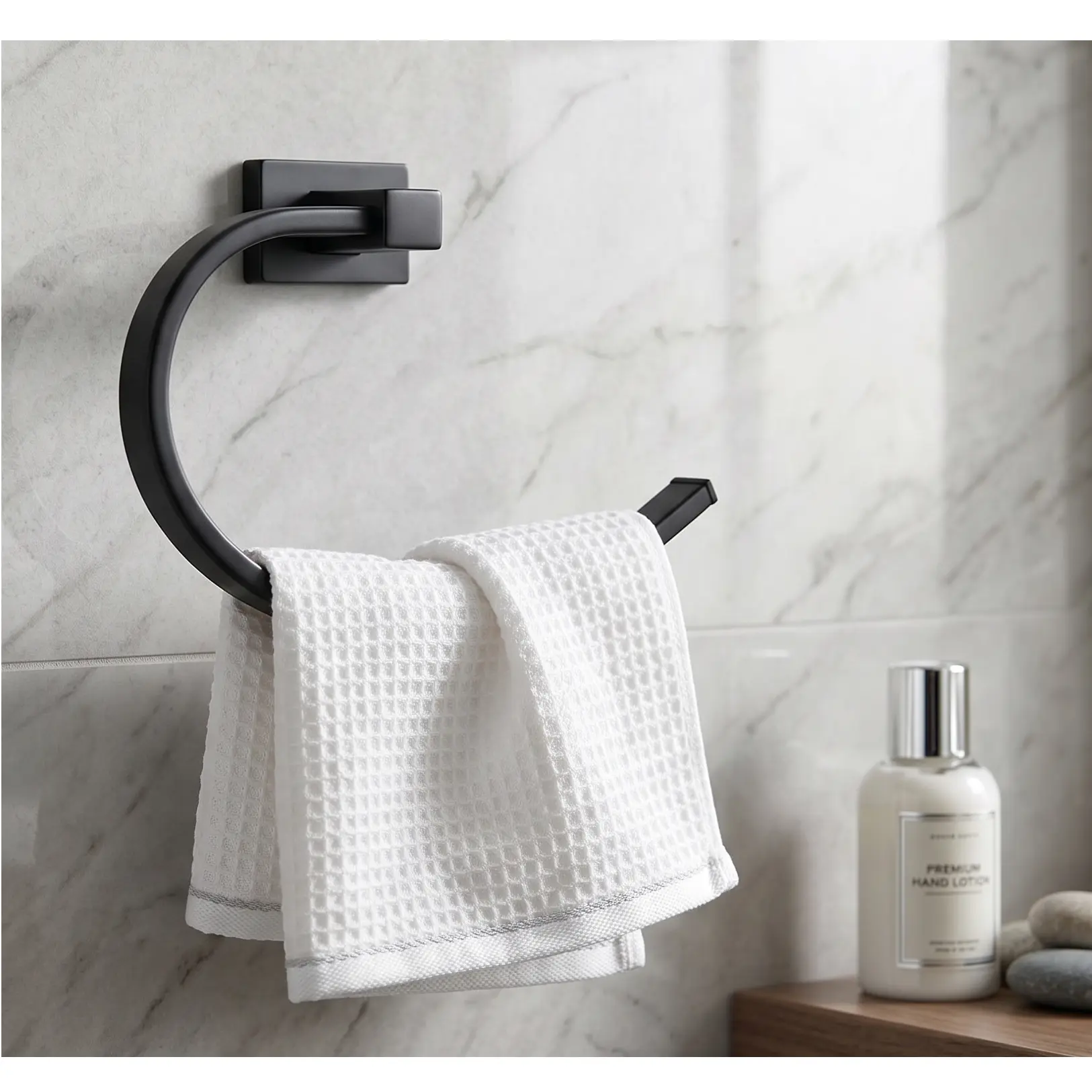 Set accesorii pentru baie, din zinc, bara pentru prosoape, suport hartie igienica, suport cu pahar din sticla, sapuniera din sticla, agatatoare, inel prosop maini, Gri, 6 piese [3]