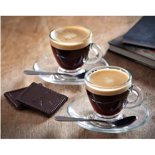 Set cani si farfurii de sticla pentru cafea, Neirini, Transparent, 220 ml, 6 cani, 6 farfurii [2]