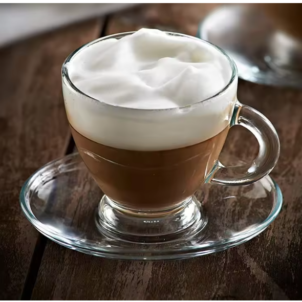 Set cani si farfurii de sticla pentru cafea, Neirini, Transparent, 220 ml, 6 cani, 6 farfurii [3]