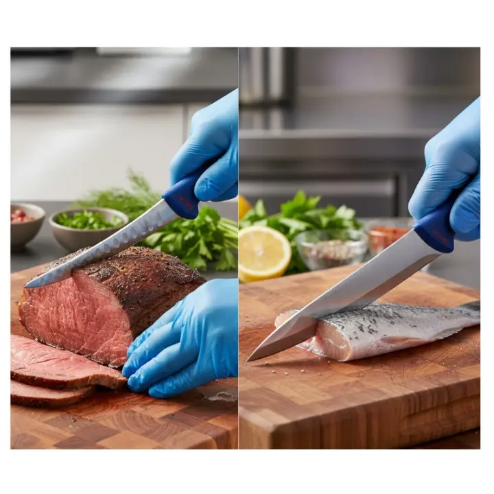 Set cutite de macelarie, set complet cu satar, manusi de protectie, manere colorate, 8 piese [4]