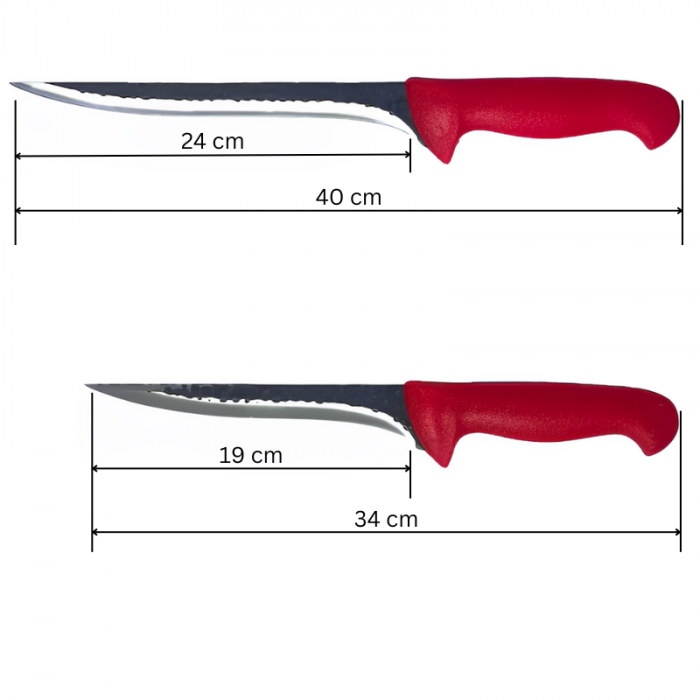 Set cutite macelarie, lame cu imprimeu, manere rosii, 2 piese [2]