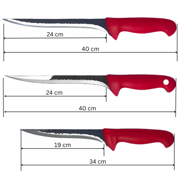 Set cutite macelarie, lame cu imprimeu, manere rosii, 3 piese [2]