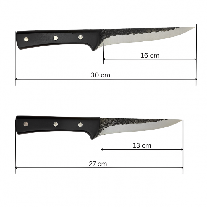 Set cutite pentru macelarie, maner din lemn, lama dreapta, Negru, 4 piese [3]