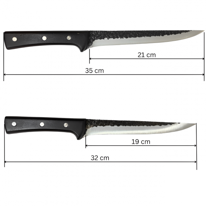 Set cutite pentru macelarie, maner din lemn, lama dreapta, Negru, 4 piese [2]