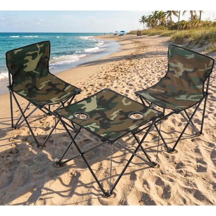Set de camping portabil, 2 scaune pliabile, masa pliabila, geanta de transport, model camuflaj, 4 piese [3]