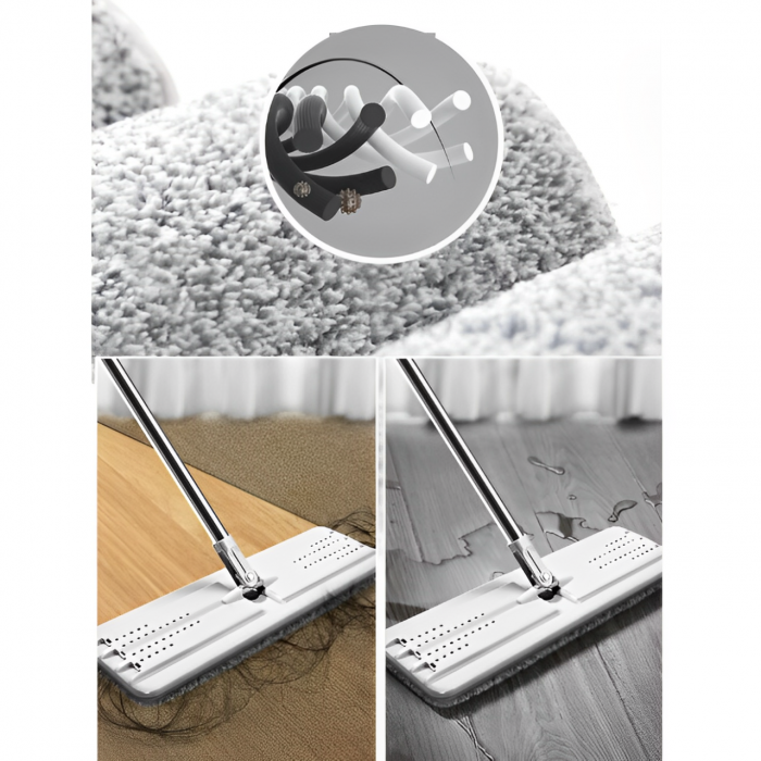 Set de mop cu galeata, cuve separate pentru spalare si uscare, Alb/Gri, 5 lavete pentru mop incluse, 23 x 17 x 37 cm [5]