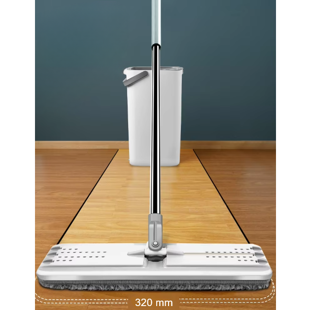 Set de mop cu galeata, cuve separate pentru spalare si uscare, Alb/Gri, 5 lavete pentru mop incluse, 23 x 17 x 37 cm [4]