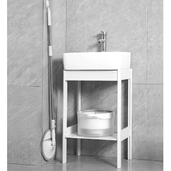 Set de mop rotativ cu galeata, storcator, mop rotund cu microfibra, 2 lavete incluse, Gri / Alb [5]