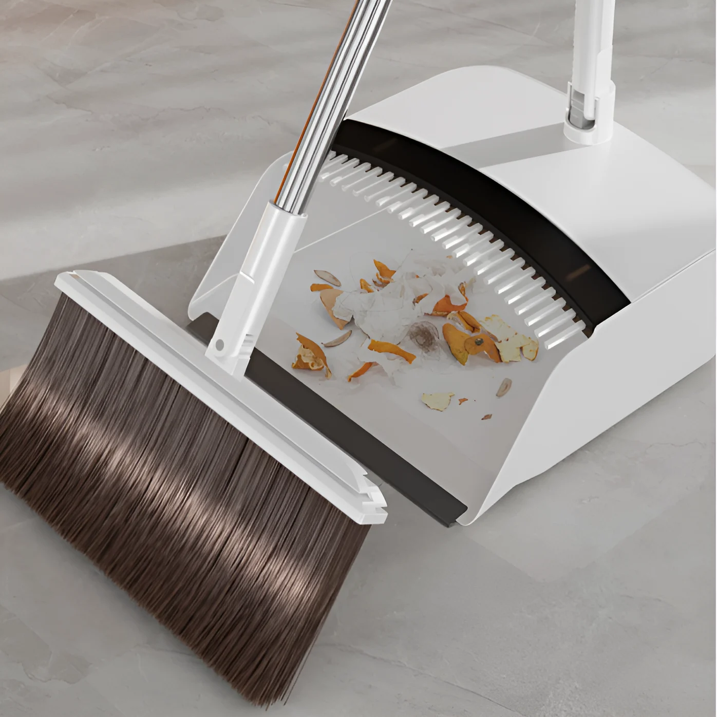 Set matura si faras cu autocuratare, pliabil, cu coada, metal si plastic, curatenie casa, Alb/Gri [5]