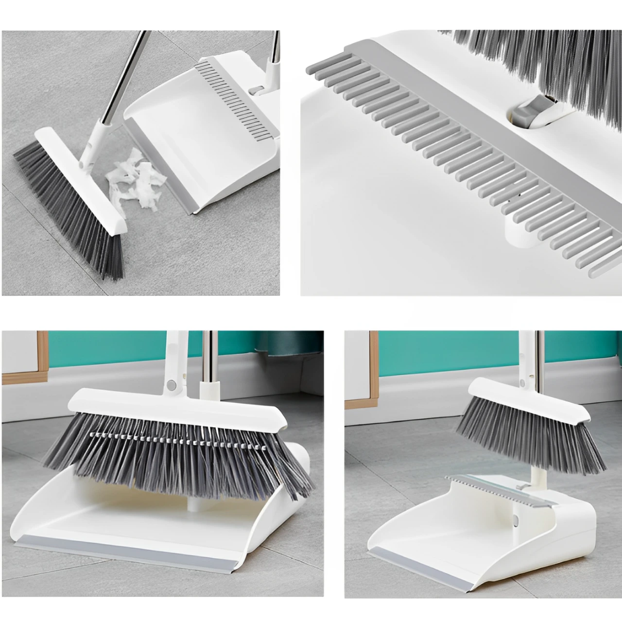 Set matura si faras, pliabil, cu coada, metal si plastic, curatenie casa, Alb/Gri [5]