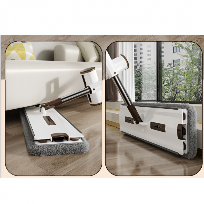 Set mop plat cu storcător, galeată pliabilă cu roți, 4 lavete microfibră, Alb/Gri, 8 litri [4]