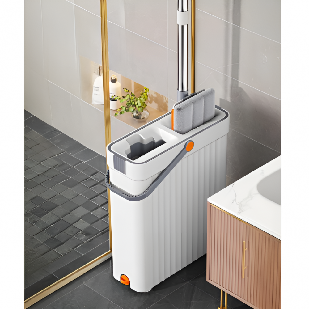 Set mop plat si galeata, 2 cuve, cu ventuze, din plastic, 4 lavete din microfibra [5]