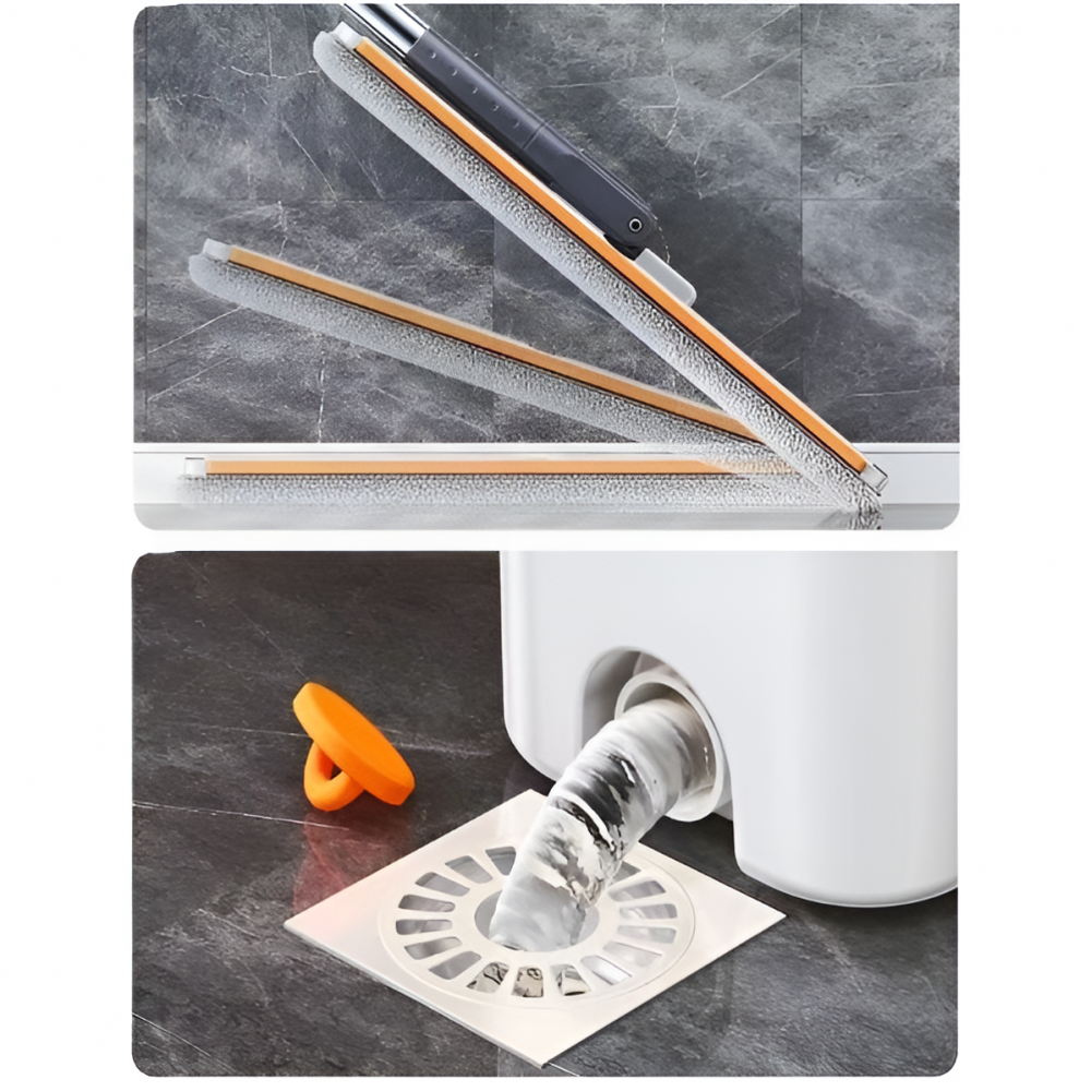 Set mop plat si galeata, 2 cuve, cu ventuze, din plastic, 4 lavete din microfibra [4]
