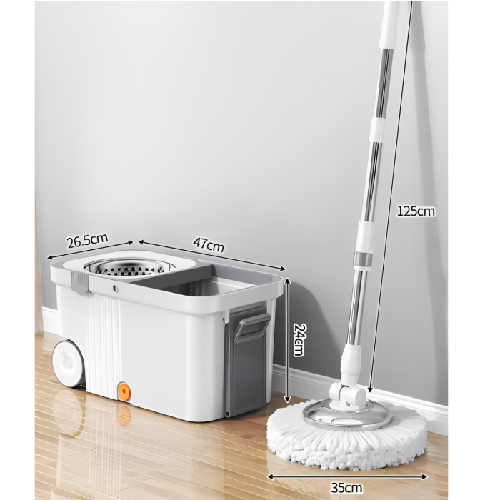 Set mop rotativ cu galeată cu roți și storcător centrifugă, Alb/Gri, 10L, 4 lavete incluse [3]