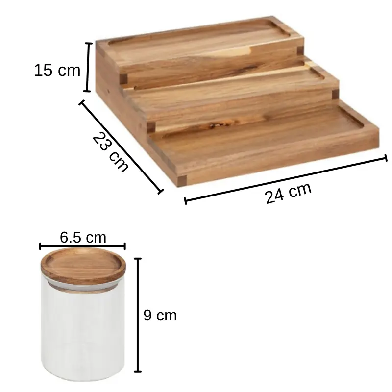 Set organizator de condimente din Acacia, 9 borcane din sticla, capac din Acacia, Transparent/Maro, 10 piese [3]