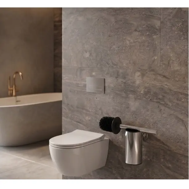 Set perie WC cu suport, de prins in perete, din inox, Argintiu [4]