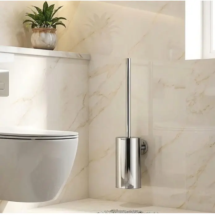 Set perie WC cu suport, de prins in perete, din inox, Argintiu [5]