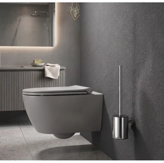Set perie WC cu suport, de prins in perete, din inox, Argintiu [3]
