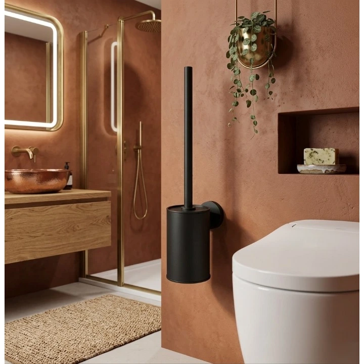 Set perie WC cu suport, de prins in perete, din inox, Negru [5]