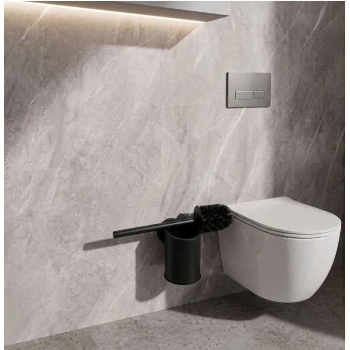 Set perie WC cu suport, de prins in perete, din inox, Negru [4]