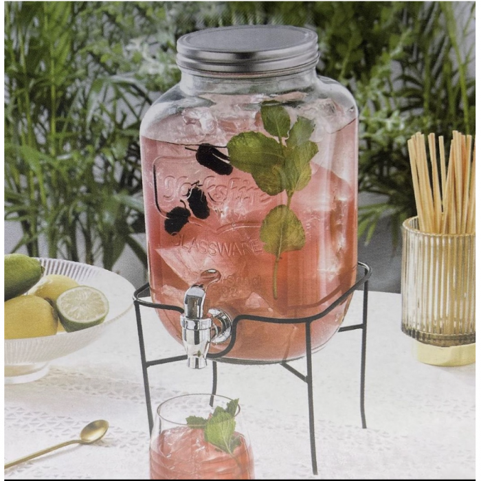 Set recipient pentru servit bauturi cu robinet si suport metalic, Transparent/Negru, 2 piese [2]