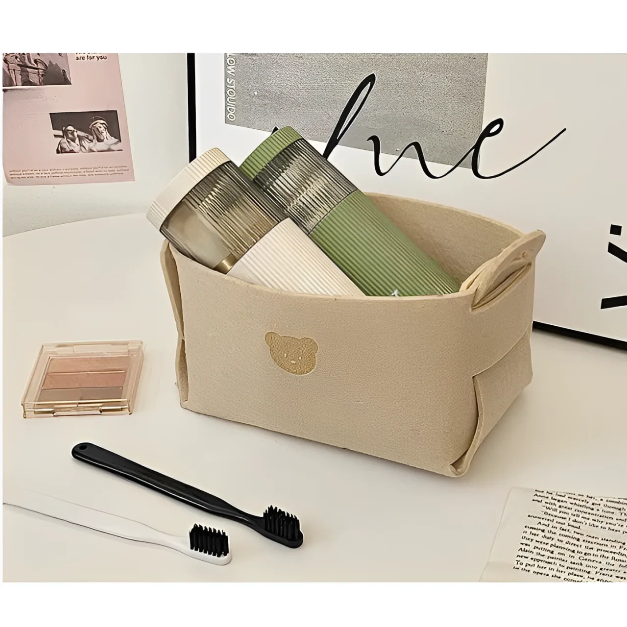 Set recipiente din plastic cu capac pentru periuta de dinti, Alb/Verde, 6 x 20 cm, 2 buc [6]