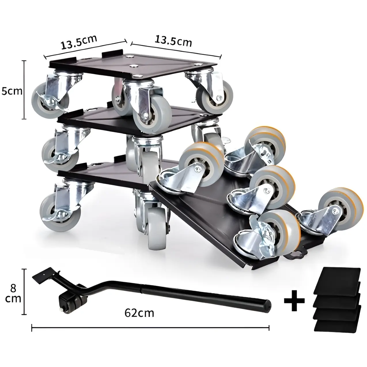 Set suport cu roti pentru mutat mobila, Negru/Gri, 5 piese [2]
