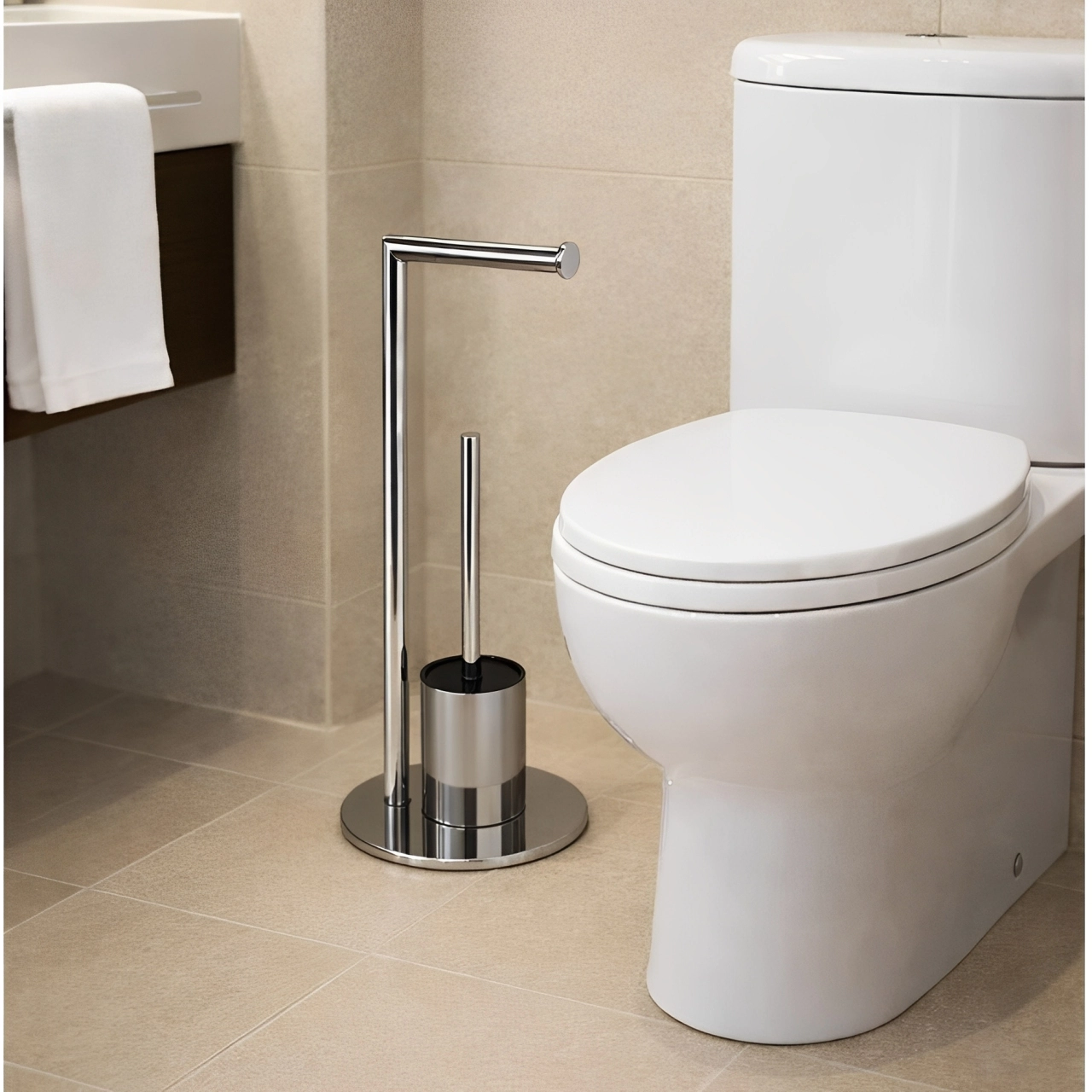 Set suport hartie igienica, suport perie de toaleta si perie de toaleta, din inox, Argintiu, 21 x 60 cm [5]