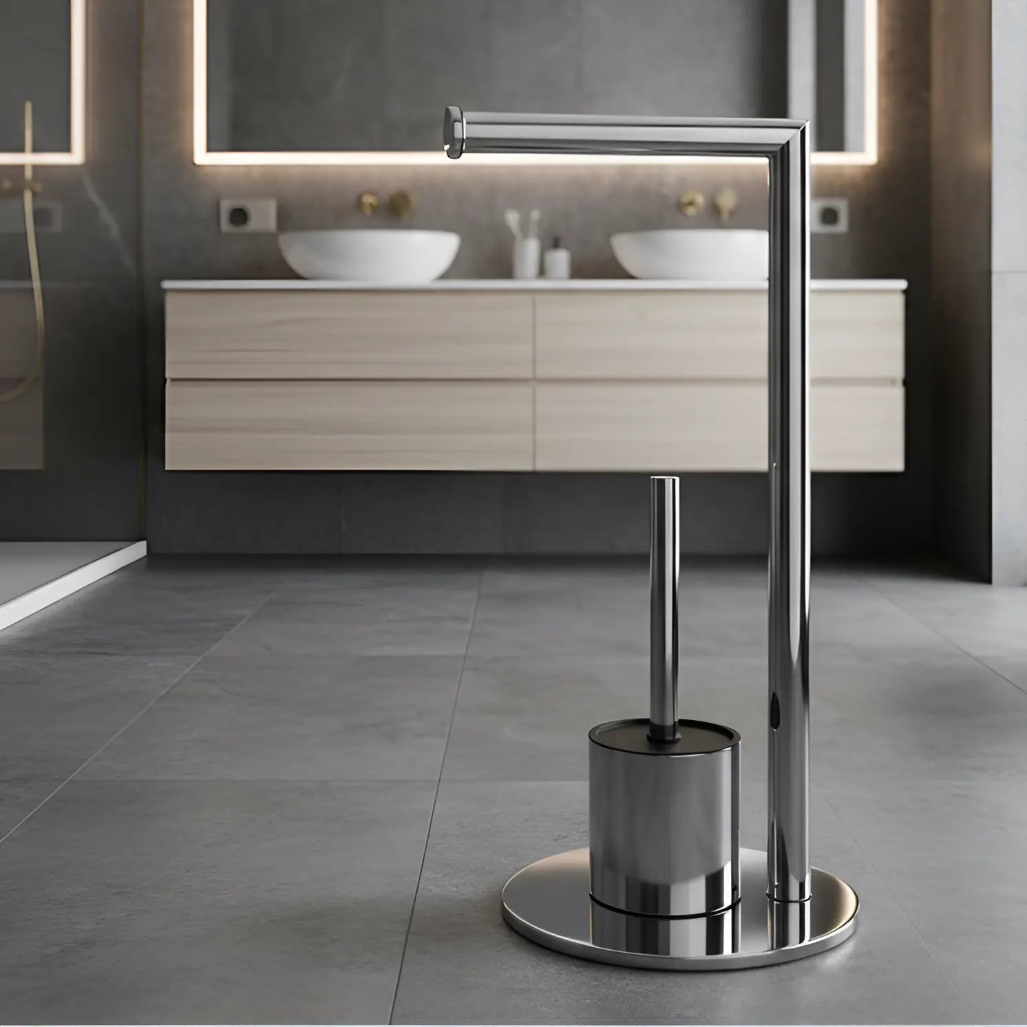 Set suport hartie igienica, suport perie de toaleta si perie de toaleta, din inox, Argintiu, 21 x 60 cm [2]