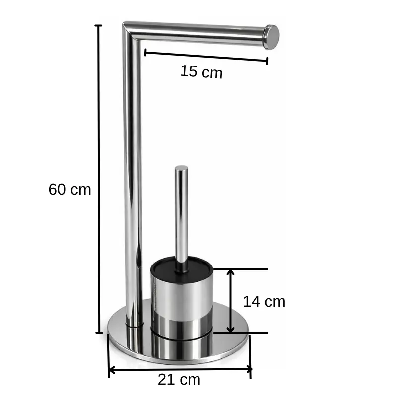 Set suport hartie igienica, suport perie de toaleta si perie de toaleta, din inox, Argintiu, 21 x 60 cm [3]