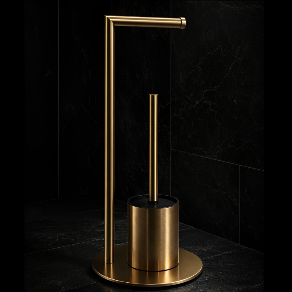 Set suport hartie igienica, suport perie de toaleta si perie de toaleta, din inox, Auriu, 21 x 60 cm [6]